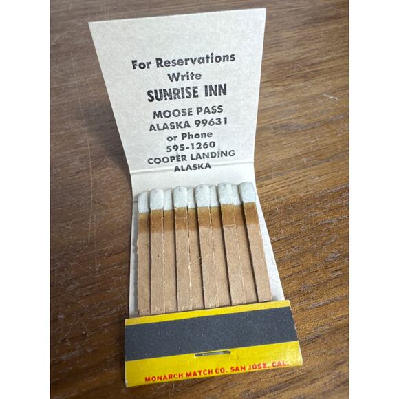 Vintage Alaska Matchbook Kenai Lake Sunrise Inn Moose Range AK Unstruck 1970s - Picture 5 of 5